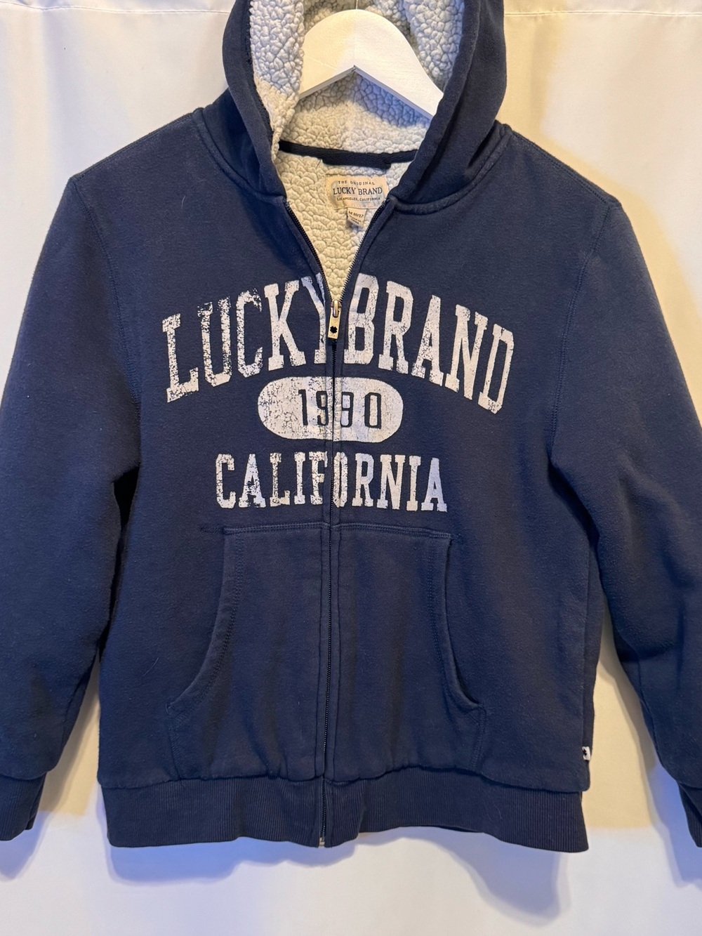 Lucky Brand Navy Blue Sherpa-Lined Kids Zip Hoodie kids medium 10/12.